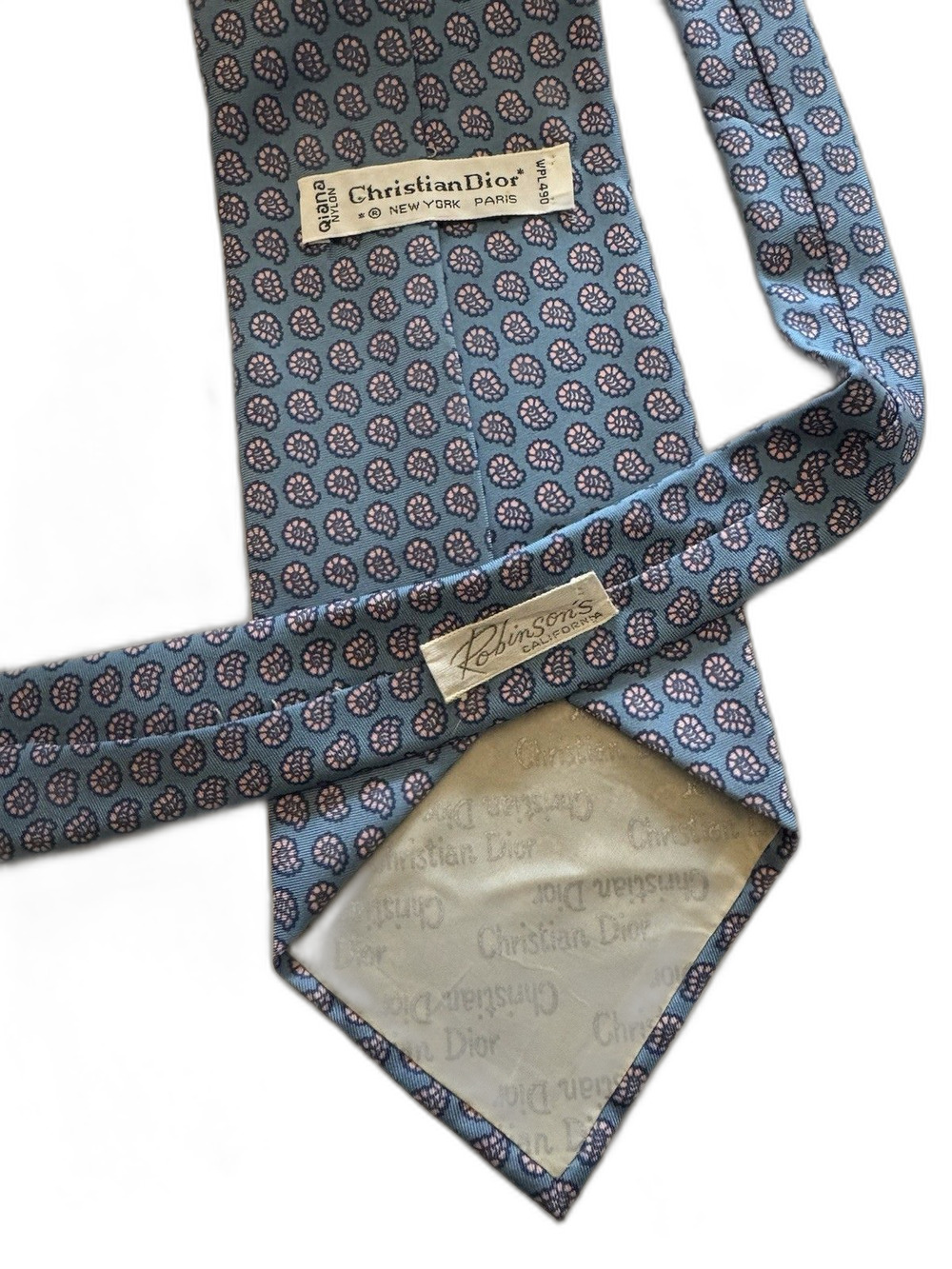 Christian Dior Blue Pink Paisley Silk Tie Woven Logo Accent Designer One Size - Picture 7 of 7